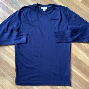 Luxe Derek Rose London Men's Medium Solid Blue Crew-Neck Sweater,100% Cotton